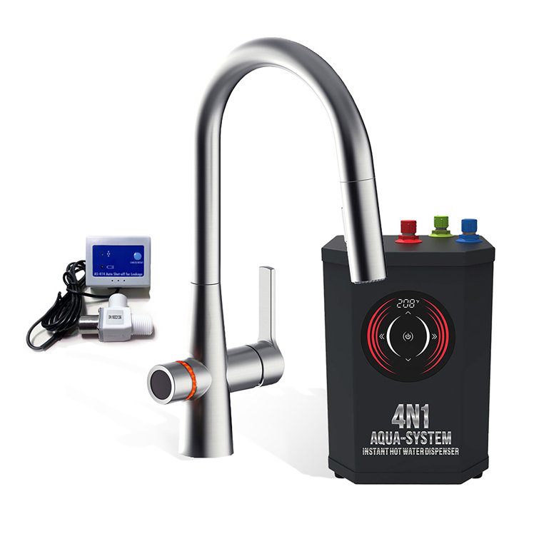Brushed Nickel Pull-Out Spray Kitchen Faucet with Instant Hot Water Dispenser