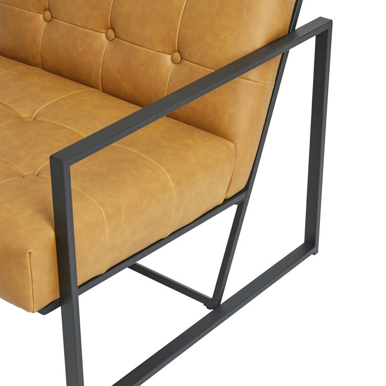 Camel Faux Leather Barrel Accent Chairs with Black Metal Frame