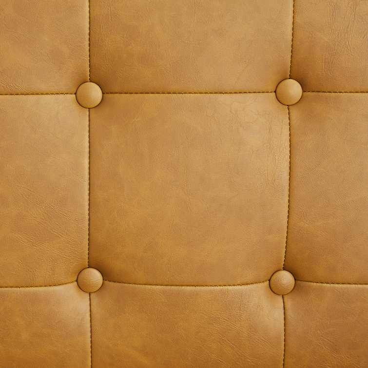 Camel Faux Leather Barrel Accent Chairs with Black Metal Frame