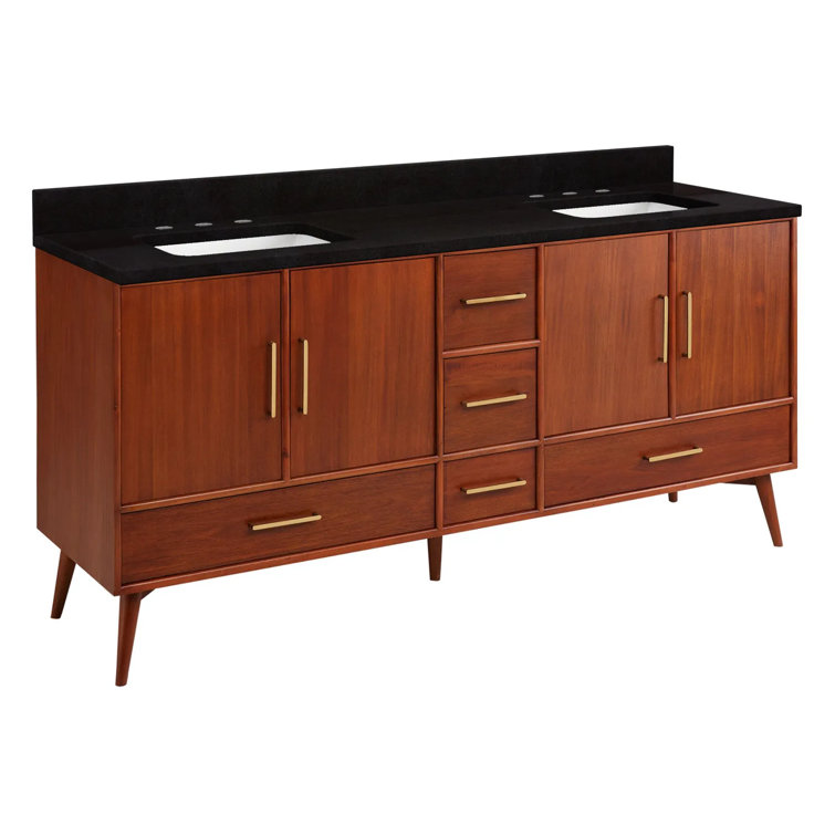 72" Natural Teak Double Vanity with Carrara Marble Top