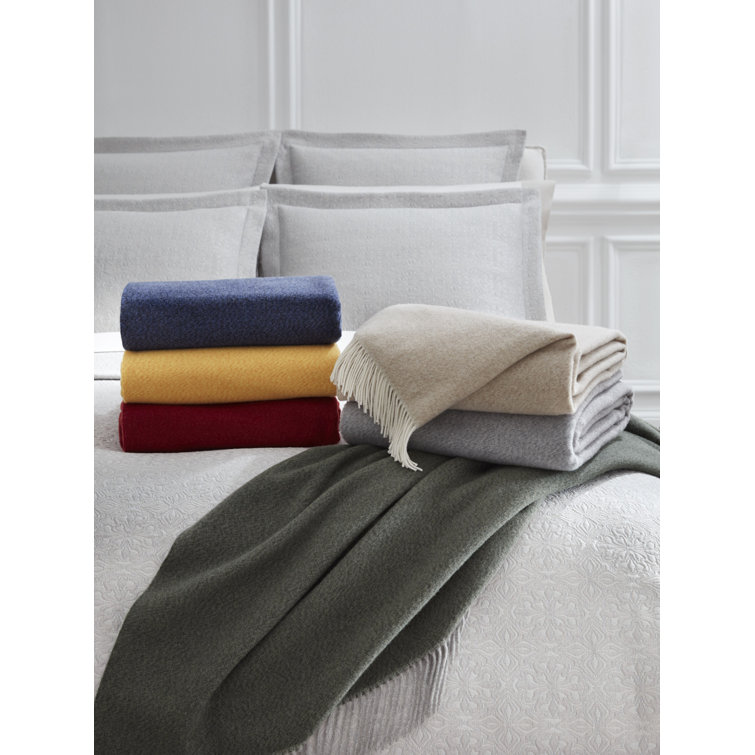 Loden Green Wool Throw Blanket with Fringe