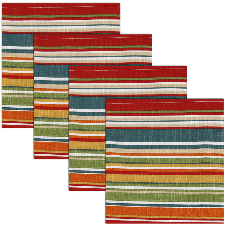 Colorful Multi-Stripe Cotton Square Napkins Set of 12