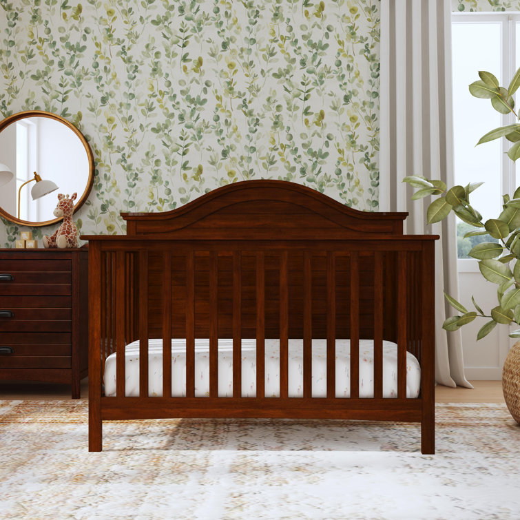 Espresso Pine Wood 4-in-1 Convertible Crib with Adjustable Mattress Heights