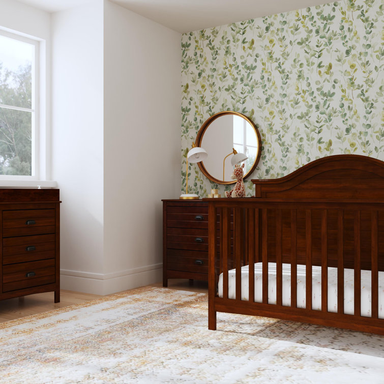 Espresso Pine Wood 4-in-1 Convertible Crib with Adjustable Mattress Heights