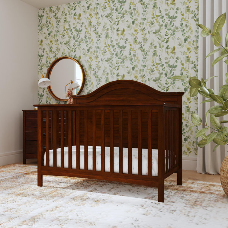 Espresso Pine Wood 4-in-1 Convertible Crib with Adjustable Mattress Heights