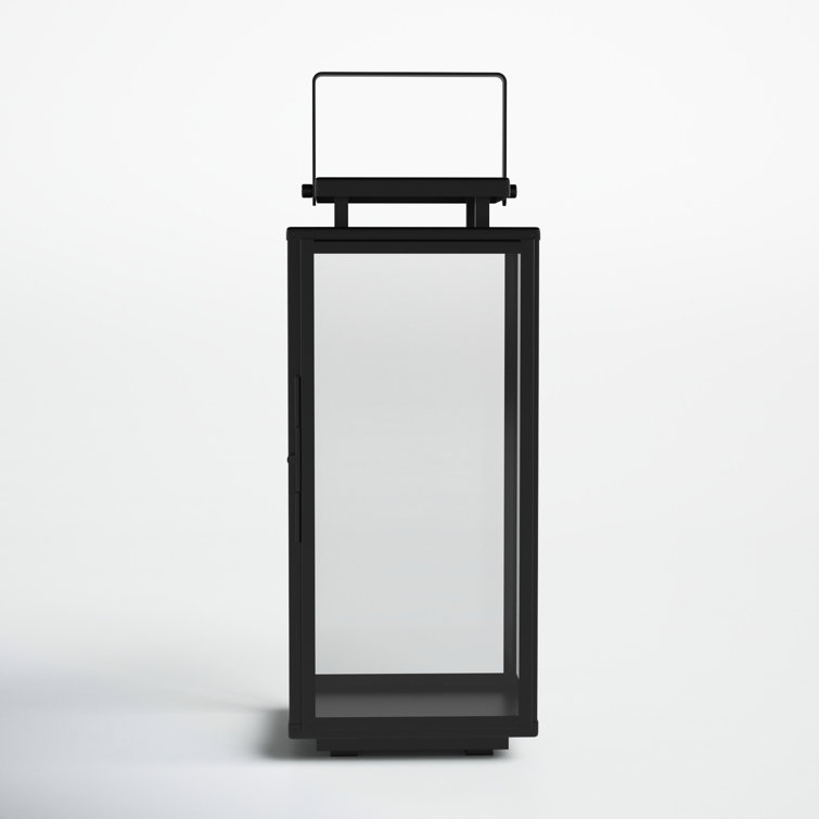 Black Stainless Steel and Glass Hanging Candle Lantern