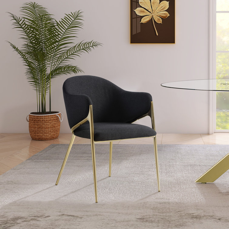 Nial Black Metal Arm Chair with Boucle Fabric