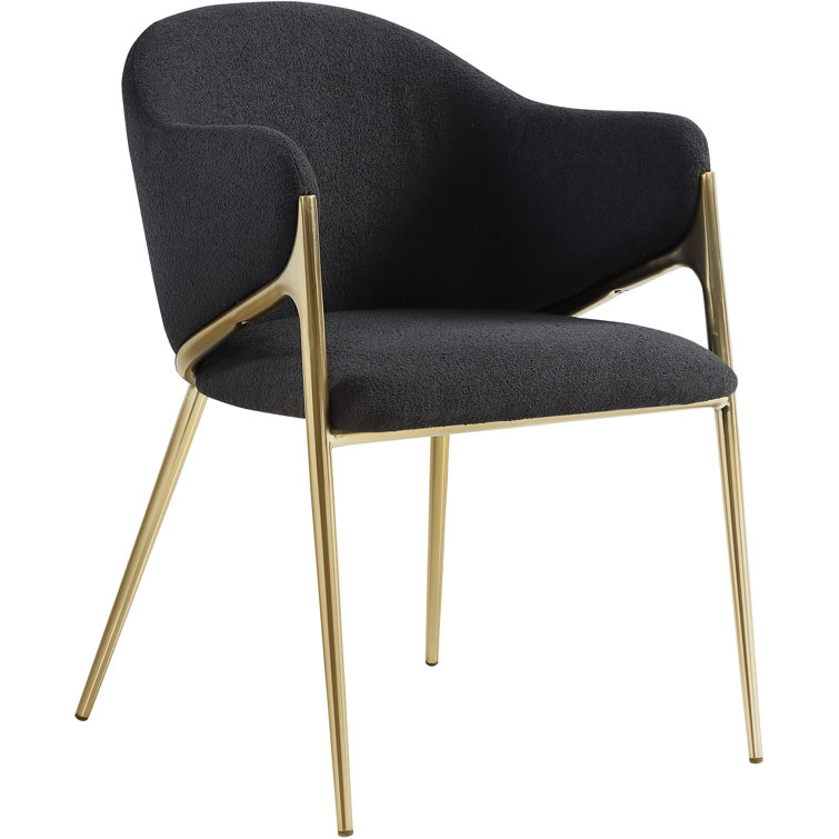 Nial Black Metal Arm Chair with Boucle Fabric