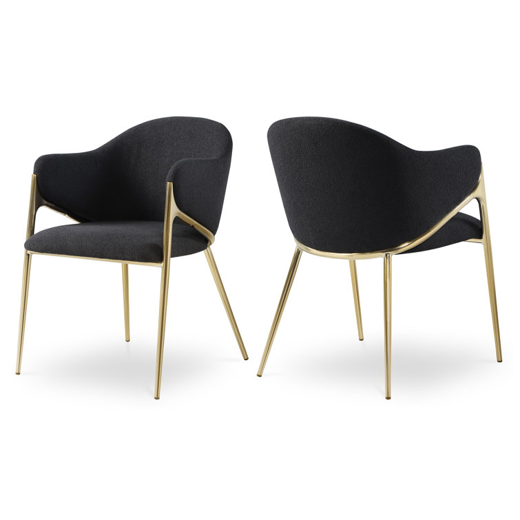 Nial Black Metal Arm Chair with Boucle Fabric