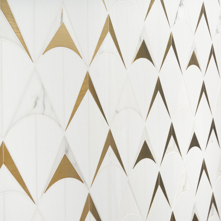 Larvotto White and Brass Polished Marble Mosaic Wall Tile
