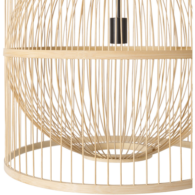 Beige Natural Wood and Wrought Iron Geometric Pendant Light