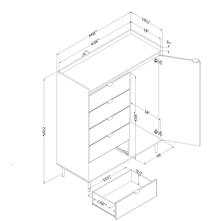 Black Oak and Faux Carrara Marble 5-Drawer Glam Dresser