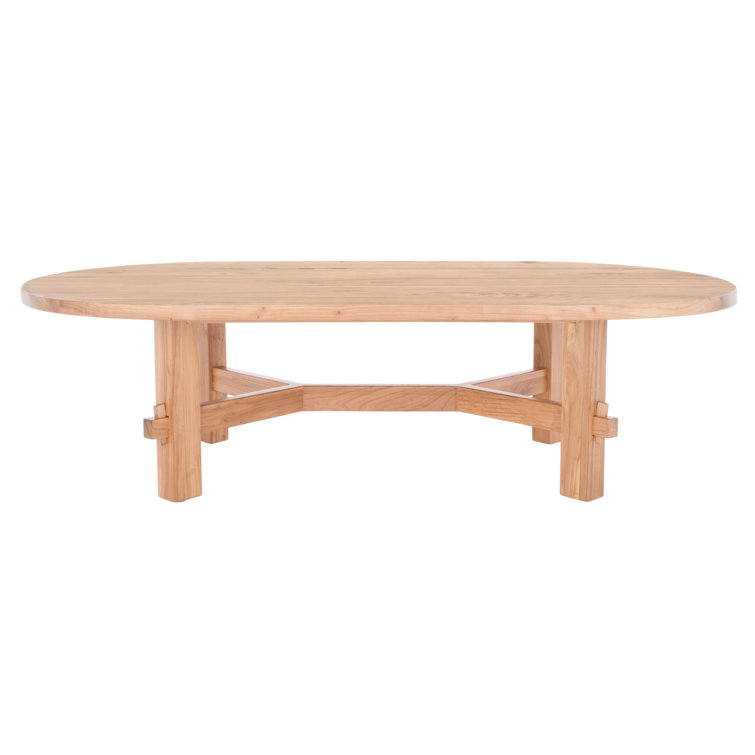Natural Elm Oval Coffee Table with Trestle Base