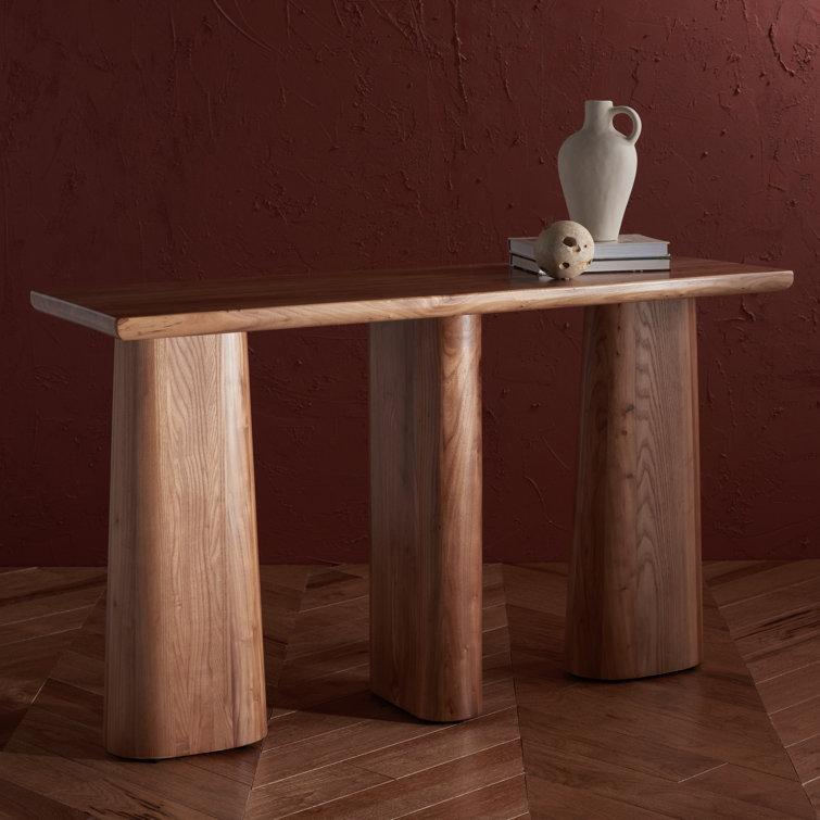 Ryllae 50'' Elm Wood and Metal Console Table with Glass Storage