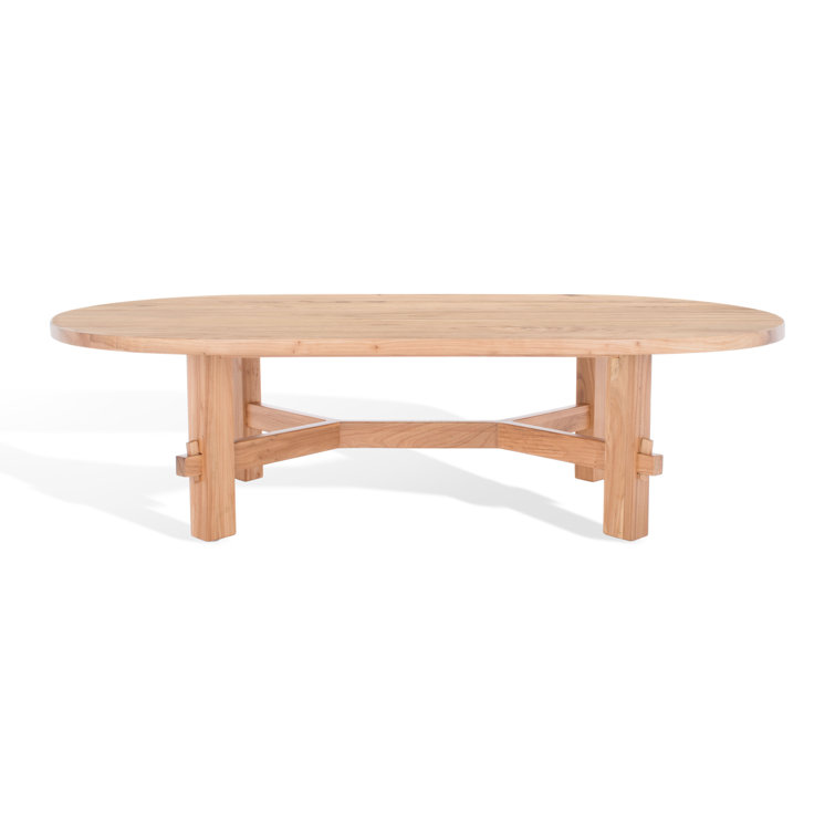 Natural Elm Oval Coffee Table with Trestle Base
