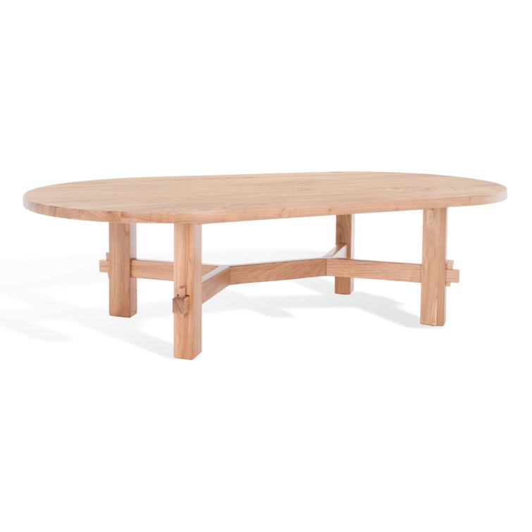 Natural Elm Oval Coffee Table with Trestle Base