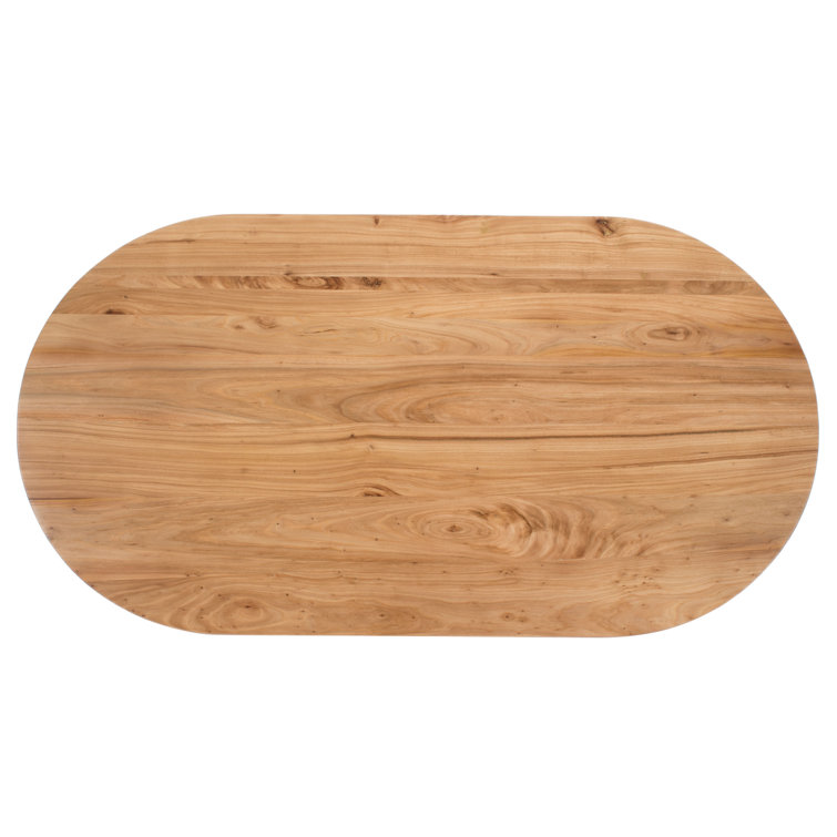 Natural Elm Oval Coffee Table with Trestle Base