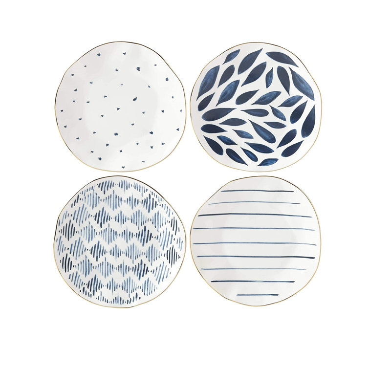 Blue and White Hand-Painted Porcelain Dessert Plates Set