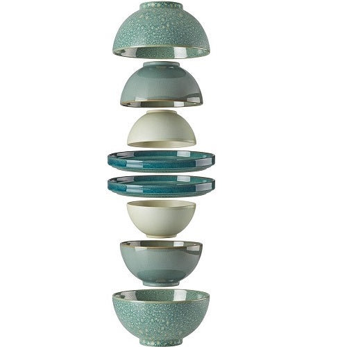 Green and White Ceramic 8-Piece Nesting Dinnerware Set