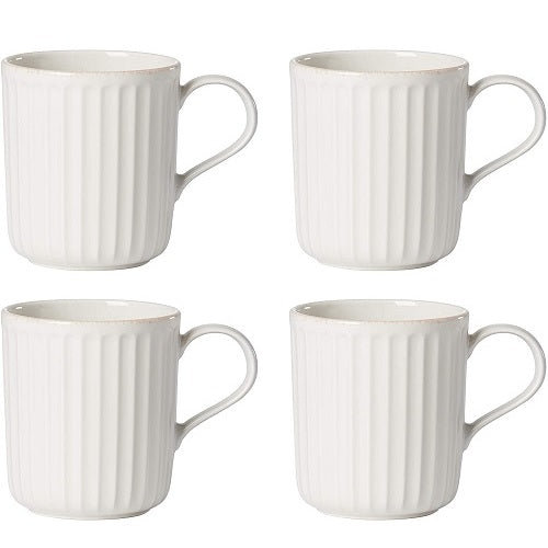 White Ceramic Scallop Mugs, Set of 4