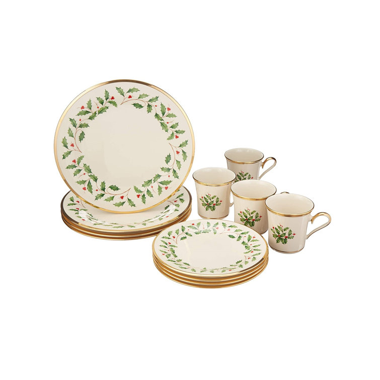 Lenox Holiday 12-Piece Porcelain Dinnerware Set with Gold Detailing