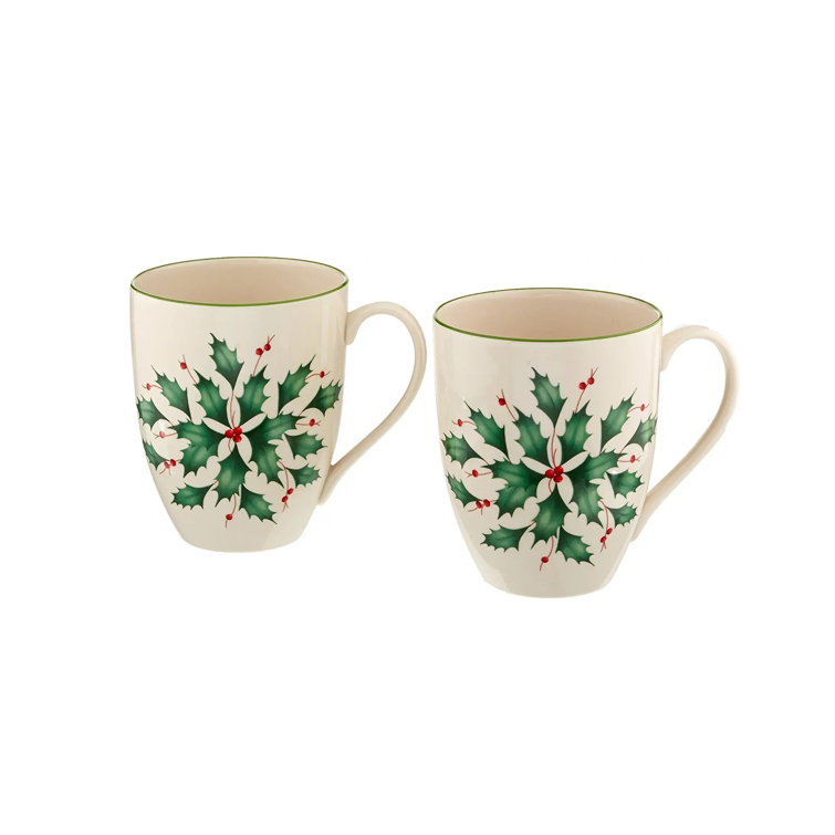Lenox Festive Holly and Berry Ceramic Mug Set