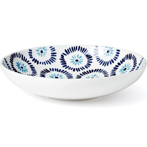 Blue and White Floral Porcelain Round Serving Bowl