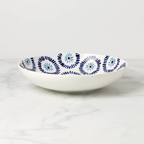 Blue and White Floral Porcelain Round Serving Bowl