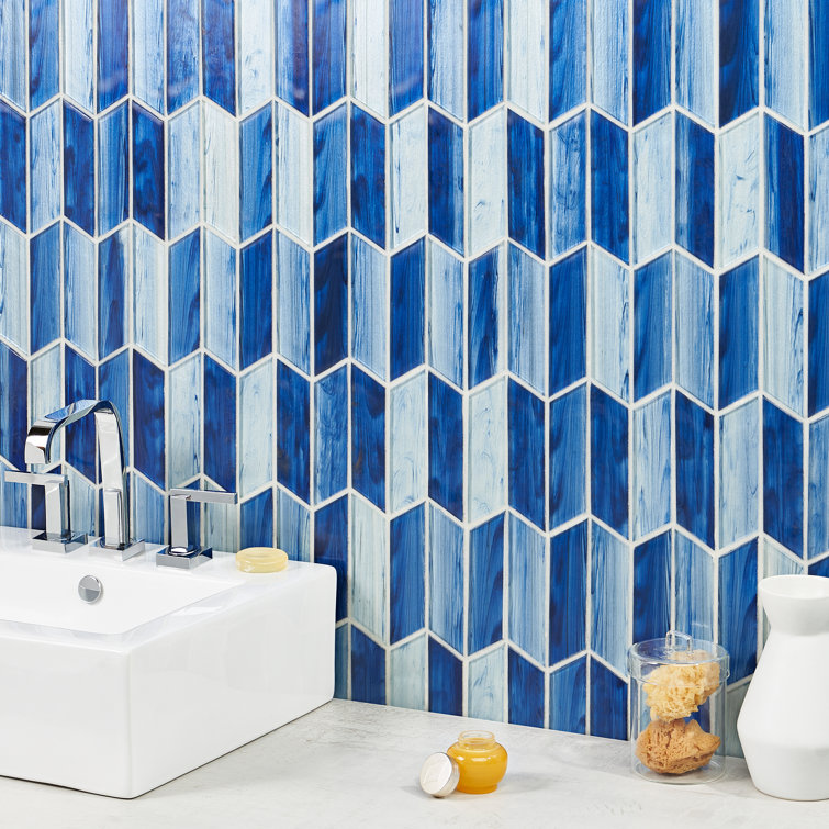 Rivulet Blue Chevron Glass Mosaic Wall Tile