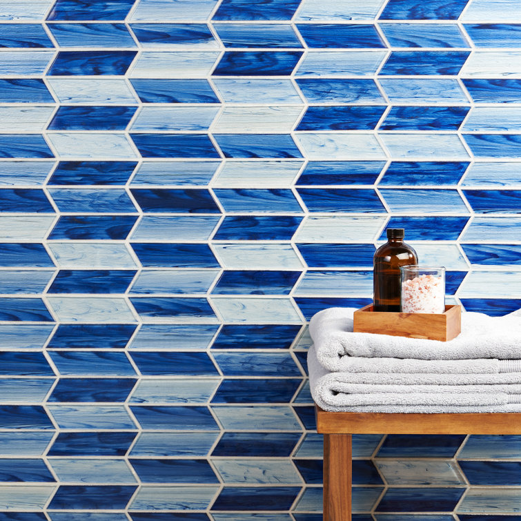 Rivulet Blue Chevron Glass Mosaic Wall Tile