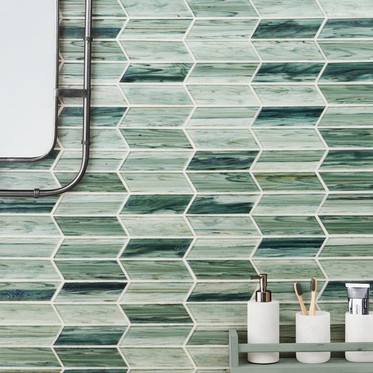 Tara Green Chevron Glass Mosaic Wall Tile