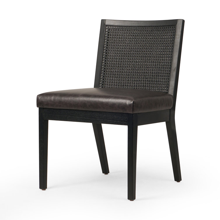 Sonoma Black Genuine Leather & Cane High Side Chair