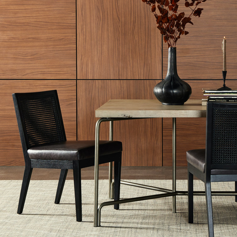 Sonoma Black Genuine Leather & Cane High Side Chair