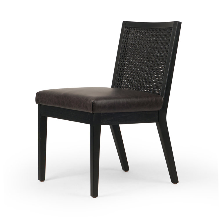 Sonoma Black Genuine Leather & Cane High Side Chair