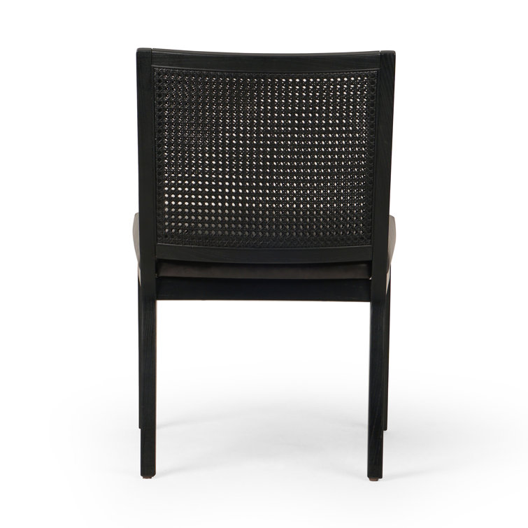 Sonoma Black Genuine Leather & Cane High Side Chair