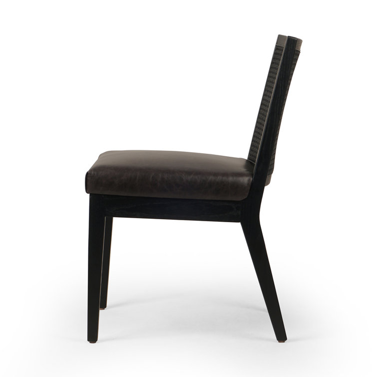 Sonoma Black Genuine Leather & Cane High Side Chair