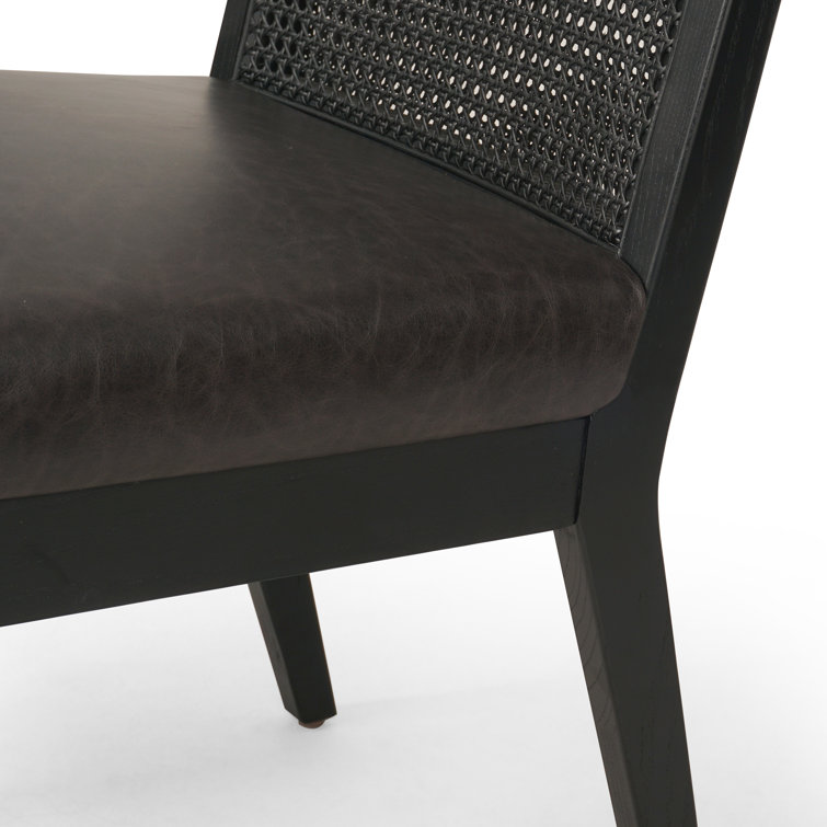 Sonoma Black Genuine Leather & Cane High Side Chair