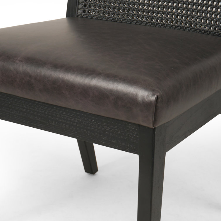 Sonoma Black Genuine Leather & Cane High Side Chair