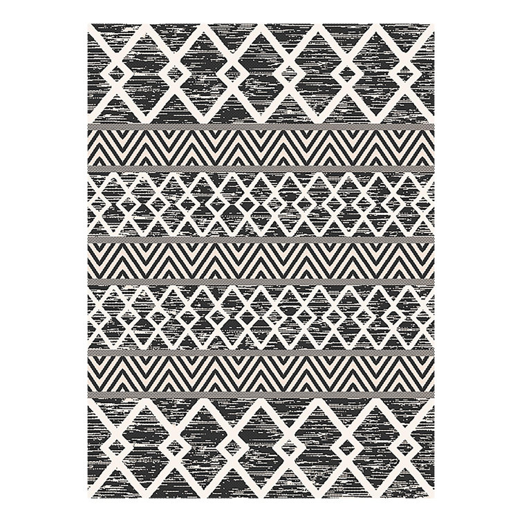 Casa Black and Ivory Geometric Cotton 4'5" x 6' Area Rug