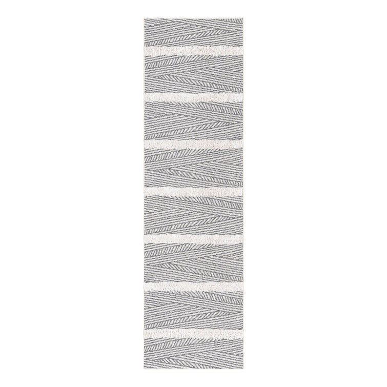 Casa Anthracite Cotton Geometric Indoor Runner Rug 2'3" x 8'