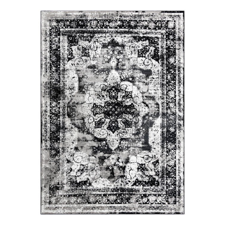 Brandt Black and Gray Oriental Synthetic 10' x 14' Area Rug