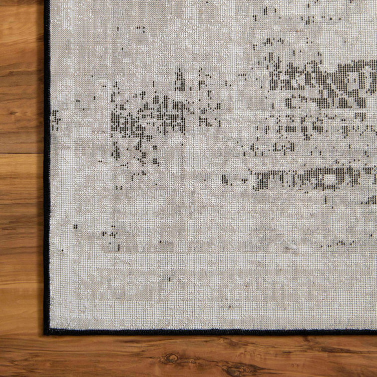 Brandt Black and Gray Oriental Synthetic 10' x 14' Area Rug