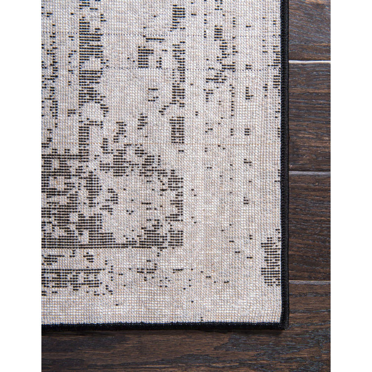 Brandt Black and Gray Oriental Synthetic 10' x 14' Area Rug
