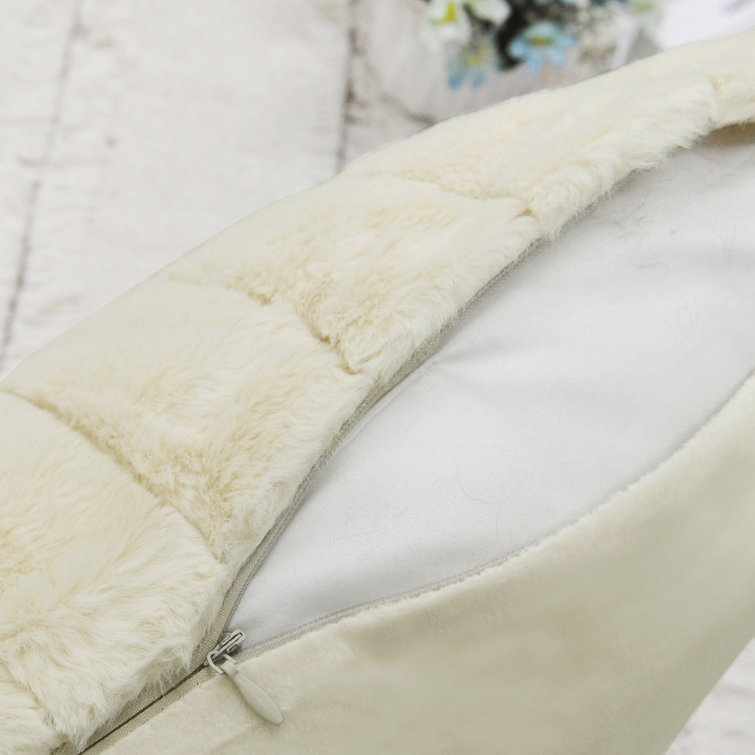 Bright White Faux Fur Reversible Throw Blanket and Pillow Set