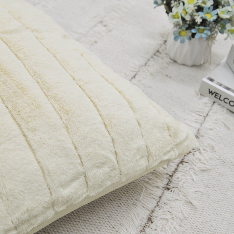 Bright White Faux Fur Reversible Throw Blanket and Pillow Set