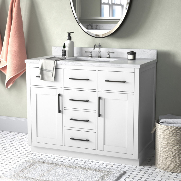 Athea 42" Pure White Freestanding Bathroom Vanity with Marble Countertop