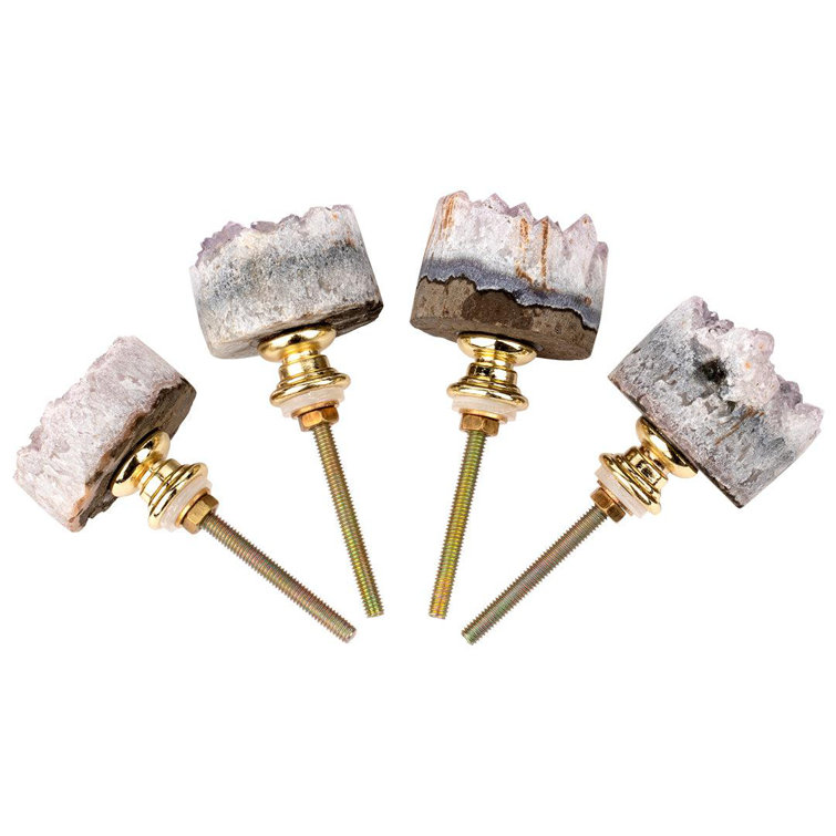 Amethyst Crystal Geode Knobs with Gold Plated Base, 4 Pack