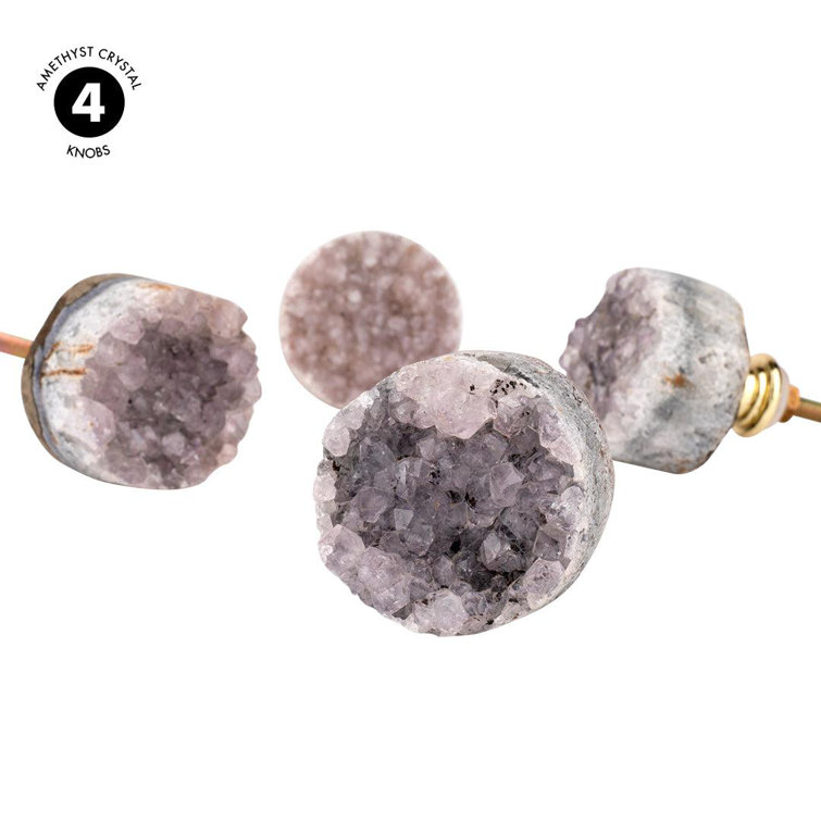 Amethyst Crystal Geode Knobs with Gold Plated Base, 4 Pack