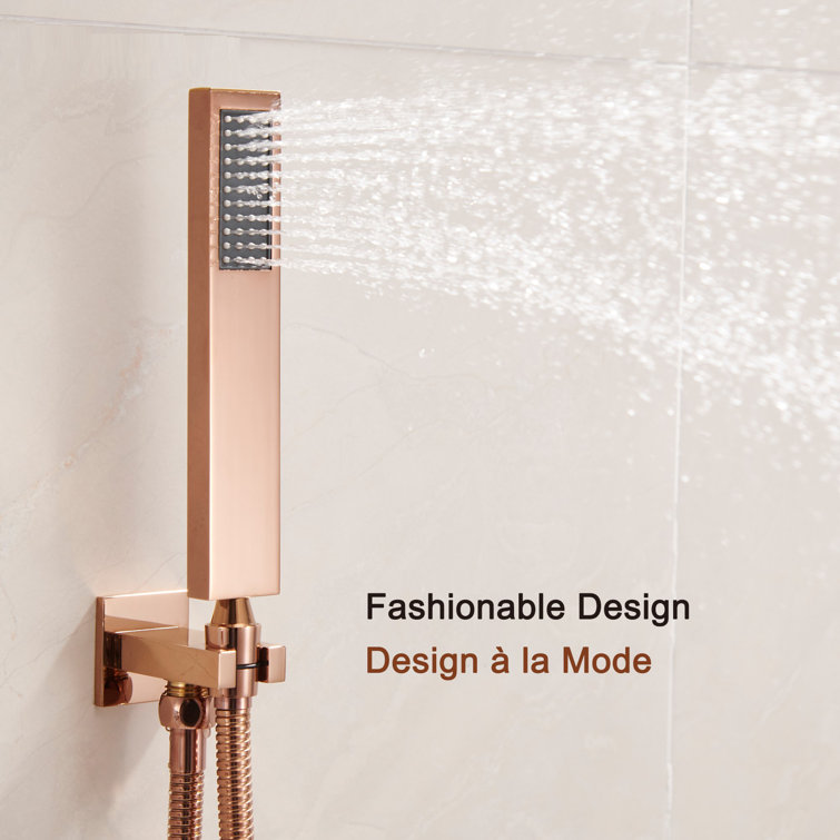 Rose Gold 10-Inch Square Rainfall Shower System with Handheld
