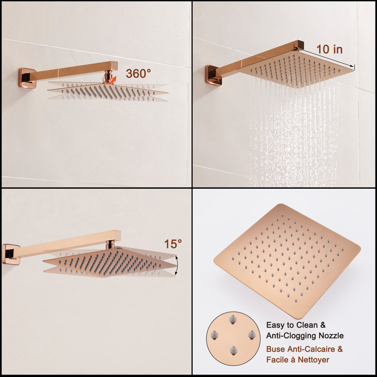 Rose Gold 10-Inch Square Rainfall Shower System with Handheld